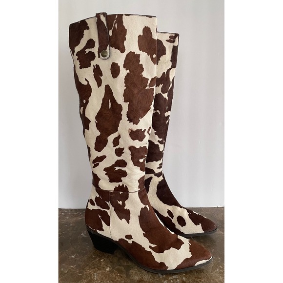 INC Womens Launa Cow Print Calf Hair Boots Brown White Cowgirl Western Chic 10M - Picture 2 of 16